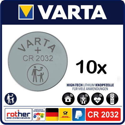 Knopfzelle Varta CR2032, DL2032, BR2032 Lithium 3V, Industrieware 10 Stück lose