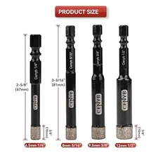 Diamond Core Drill Bits Set 4PCS Hex Shank Vacuum Brazed Hole saws Kit