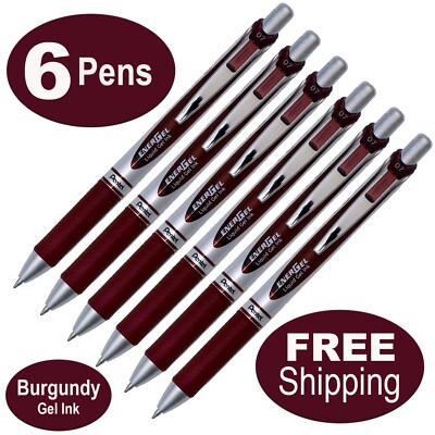 Pentel EnerGel RTX BL77-BG 0.7mm Burgundy Gel Ink Rollerball, Pack of 6 Pens