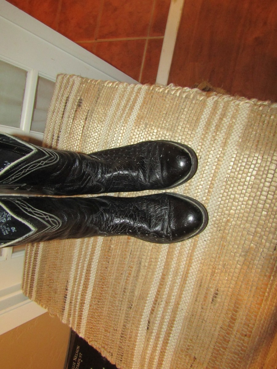 Vtg Justin 3172 Men\'s 11 1/2 B Quill Ostrich Roper Cowboy Boots USA Comb T19 Justin BOOTS Mens Black Smooth Ostrich Roper Cowboy Western  main image 4
