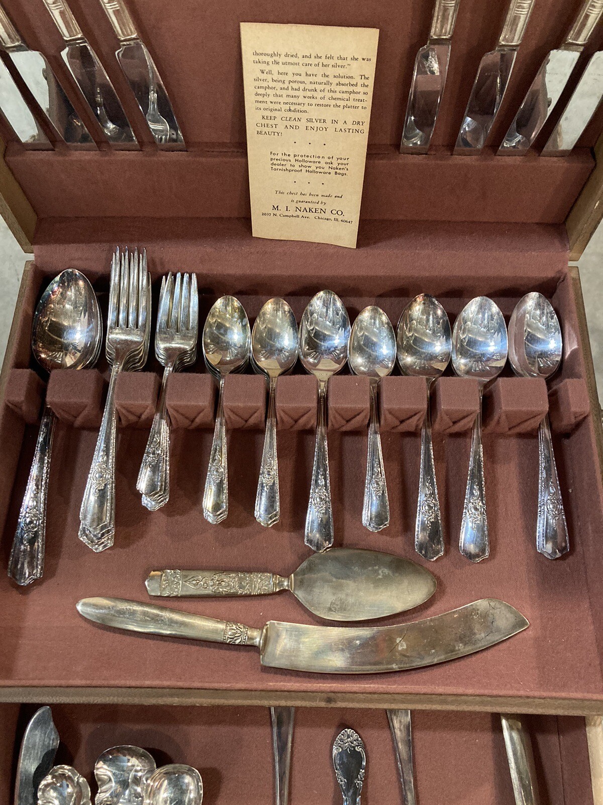 NAKEN TARNISH PROOF SILVERWARE CHEST FLATWARE WOOD STORAGE BOX DRAWER