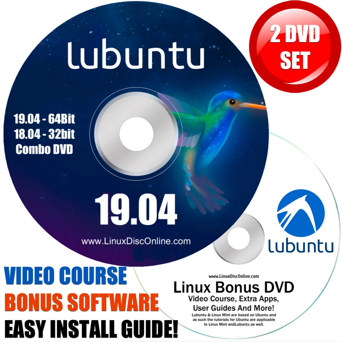 Lubuntu 19.04 Disco Dingo 32/64 bits Combo Linux Instalación DVD PC MAC + DVD extra