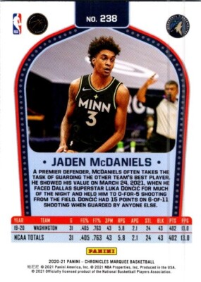 Jaden McDaniels 2020/21 NBA Chronicles Marquee Green foil Rookie