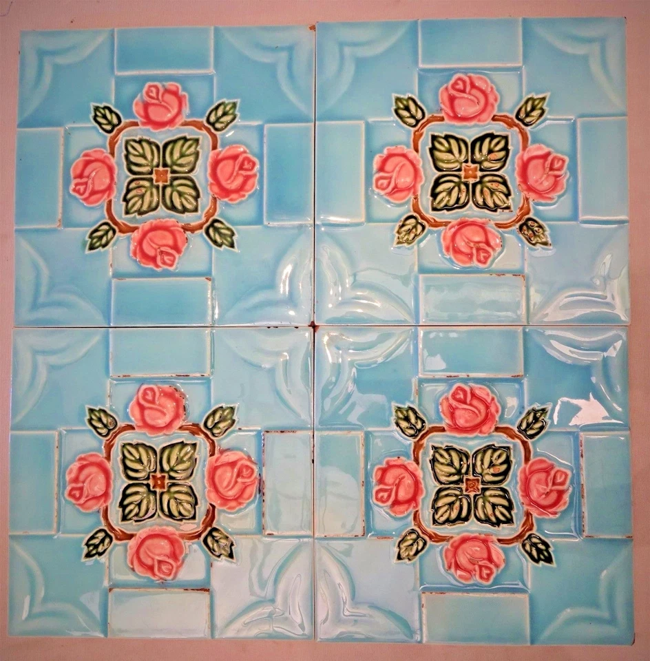 VINTAGE TILE  SAJI JAPAN ART NOUVEAU MAJOLICA ARCHITECTURE COLLECTABLES 4 Pc LOT - Image 3 of 4