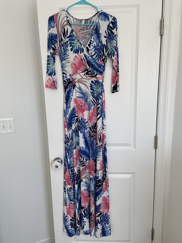 Pinkblush Maternity Maxi Dress Size Small Pink and Blue Flowers