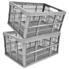 Fold Flat Crate - Plastic 32 L Folding Storage Crate Box (Pack of 2)
