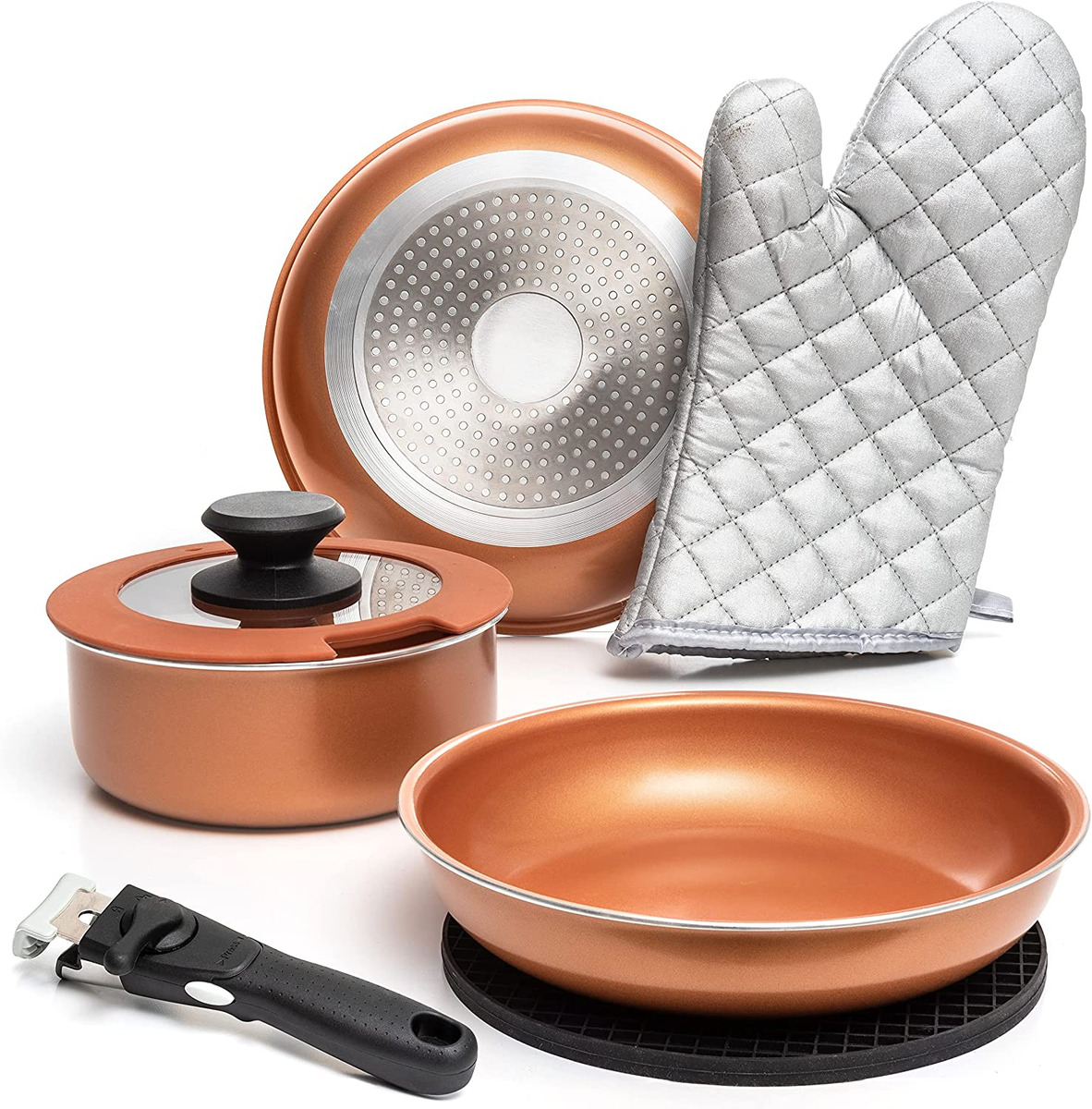 Copper Pots and Pans Set Nonstick, Removable Handle Cookware, Stackable Pots  and