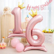 42inch Crown Decor Pink Aluminum Foil Digital Balloon Number Balloon For Birthda