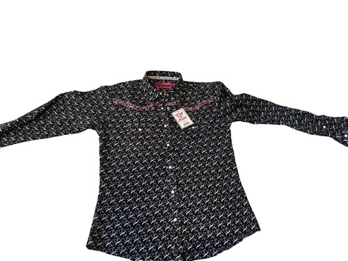 Cowgirl Youth Hardware Shirt XL Embroidered Rhinestones Snap Black Western Rodeo - Picture 5 of 13