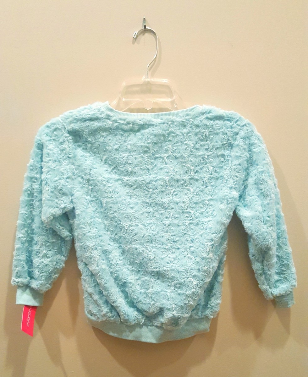 Girls Top Green MINT XS 4/5 Long Sleeve Faux Fur Fuzzy Soft