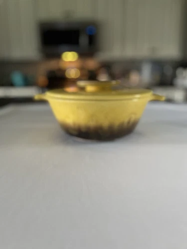 1950's Hull Yellow & Brown 1.5 qt Yellow And Brown Divide Casserole Dish RARE