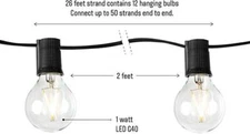 Brightech Ambience Pro String Lights - 26 Ft Commercial Grade, 1W, Vintage bulbs