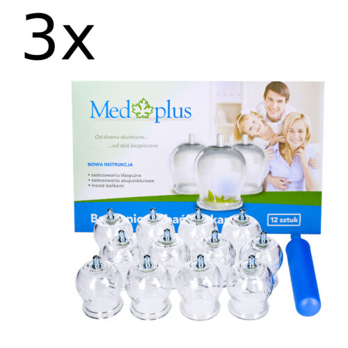 3x Cupping Massage Set Cups en verre Therapy 12 Pcs pour le corps anti-cellulite - Afbeelding 1 van 4