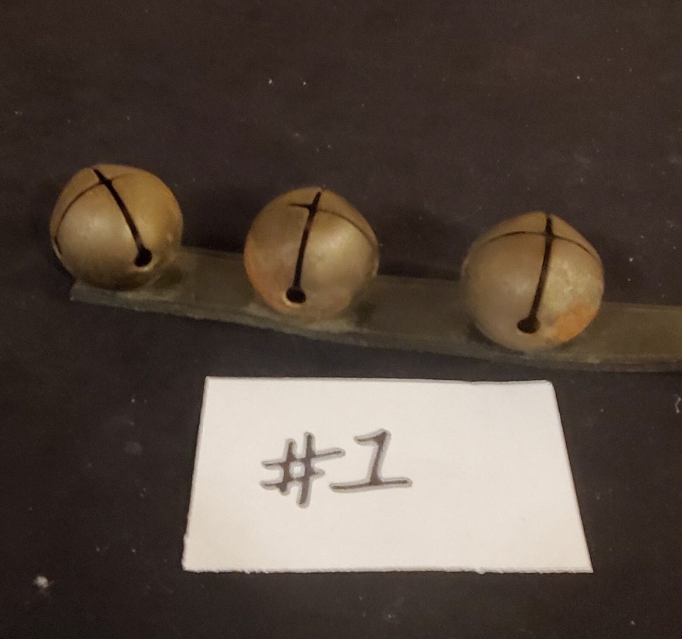 Horse Tack 3 Bell on black Leather strip Sleigh Bell Vintage Antique