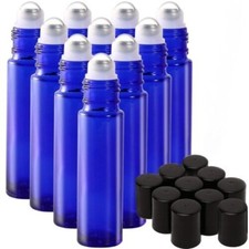 8.8 ml Blue Glass Essential Oil Roller Bottle  Removable Metal Roller - 40