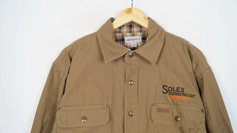 CARHARTT Hombres Chaqueta Talla L Marrón Cuello Broches Bolsillos Algodón s12004 - Imagen 4 de 4