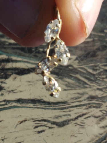 White Sapphire Created Marquise Cut Hook Closure Earrings 14kt Solid YellowGold - Picture 7 of 12