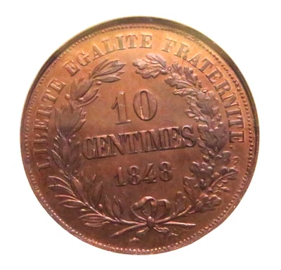 France. 1848 10 Centimes - PATTERN in copper. Star above Liberty. NGC MS64 - Image 1 of 4