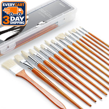 ARTIFY 15-Piece Professional Oil Paint Brush Set - Natural Hog Bristle, No-Shedd
