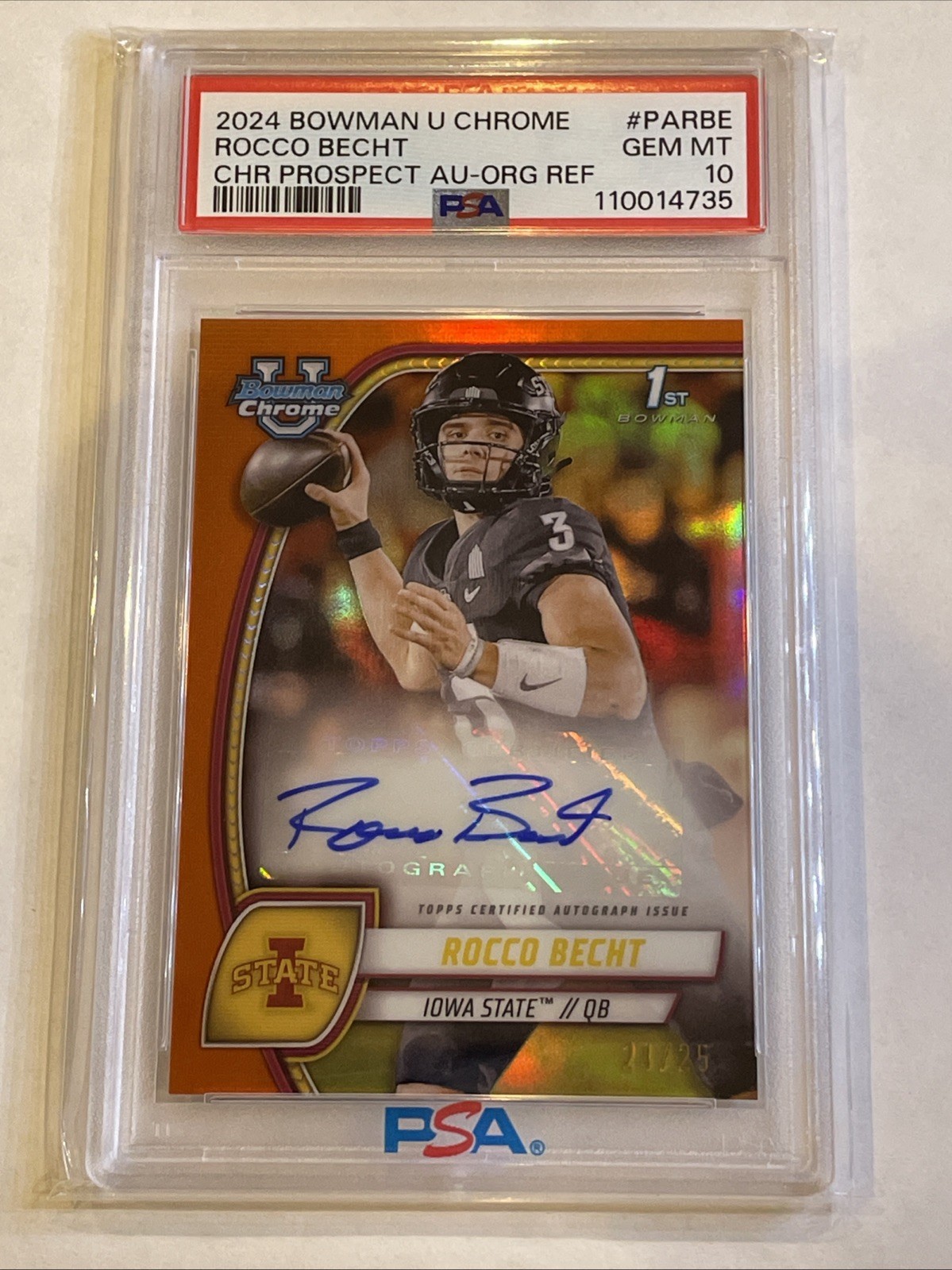 2024 Bowman U Chrome ROCCO BECHT Orange Ref 1st Auto /25 - PSA 10 Color Match