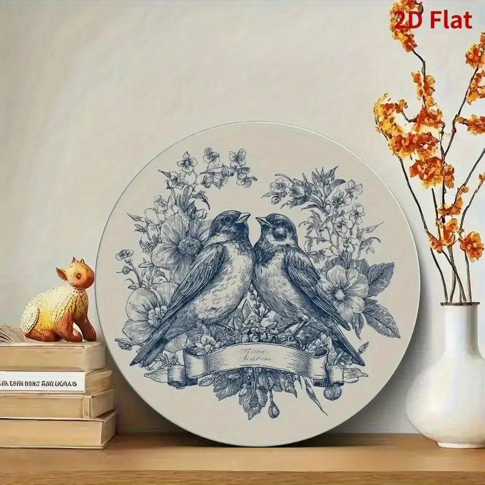 Vintage Floral Design Nature Theme Round Aluminum Artwork