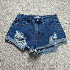 Forever 21 High Rise Jean Shorts Women's 27 Distressed Cut Off High Rise Raw Hem