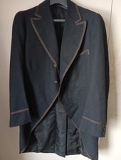 c.1900 Men  s Morning or Equestrian Jacket Matching Vest Tie Black Wool Original
