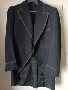 c.1900 Men’s Morning or Equestrian Jacket Matching Vest Tie Black Wool Original