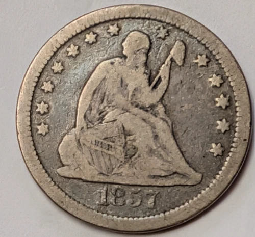 1857-S Liberty Seated Quarter VF detail Scarce Date