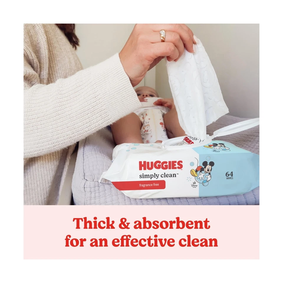 Toallitas para pañales para bebé Huggies Simply Clean sin perfume, 11 paquetes abatibles (704 toallitas... Foto 4 de 4