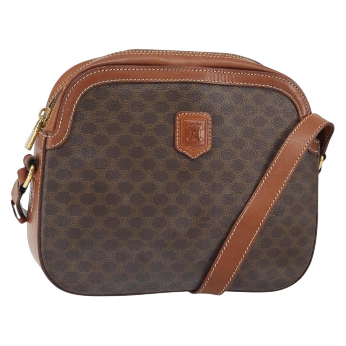Celine Vintage Macadam Shoulder Bag Canvas And Leather Brown Canvas Shoulder Bag Bag (Pre-Owned)