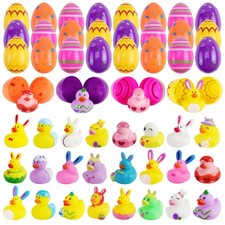 24pcs Prefilled Easter Eggs with Toys, Printed Plastic Easter Eggs with Rubbe...