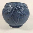 McCoy Vintage Matte Blue Cobalt Pottery Jardiniere Planter Leaf Berry Relief 6in