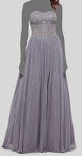 Blondie Nites Women Gray Strapless Embellished Gown Dress Junior Size 13