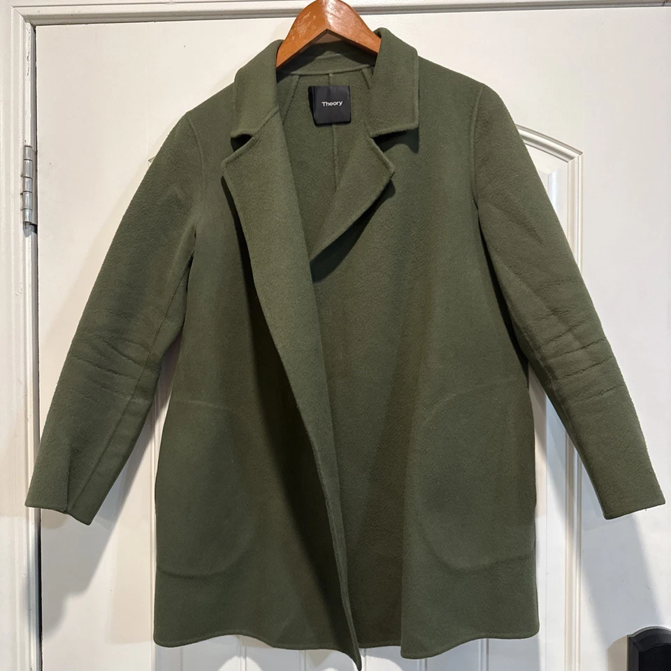 Theory Clairene Jacket Olive Green Double Face Wool-Cashmere Size Small - Image 3 of 4