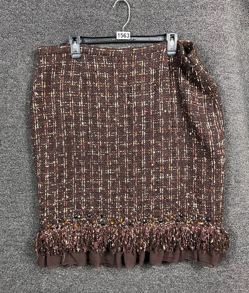Falda de tweed Lafayette 148 New York para mujer talla 14 marrón lana mohair con cuentas a mano Foto 2 de 4