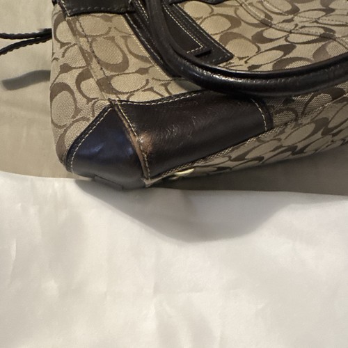 Coach Signature Logo Satchel Top Handle Bag Zip Gold Hardware Brown Beige - Picture 3 of 4