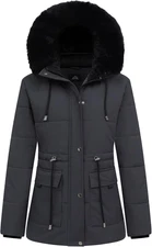 Women'S Warm Winter Puffer Coat Thicken Fleece Lined down Jacket Faux Fur Detach