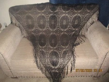 Vintage Black Shaw Coverup Women's Large Lace with Fringe (62 x 60")