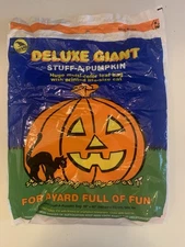 Vintage Sun Hill Halloween Deluxe Giant Stuff-A-Pumpkin Leaf Bag w/ Printed Cat