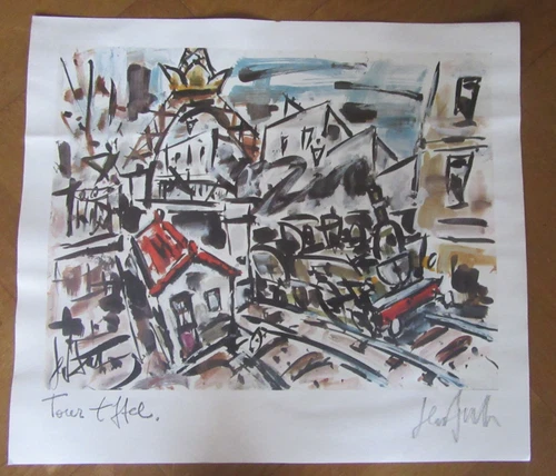 GEN PAUL EIFFEL TOWER HAND SIGNED PENCIL OFFSET LITHOGRAPH