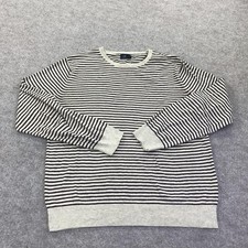 J Crew Sweater Mens Large White Striped Cotton Merino Crewneck Knit Pullover