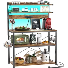 Aheaplus Bakers Rack with Power Outlet, Microwave Stand, 5 Tiers Coffee Bar S...