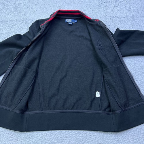 VTG Polo Ralph Lauren Full Zip Knit Jacket Mens S Leather Elbow Patches Big Pony - Picture 9 of 12