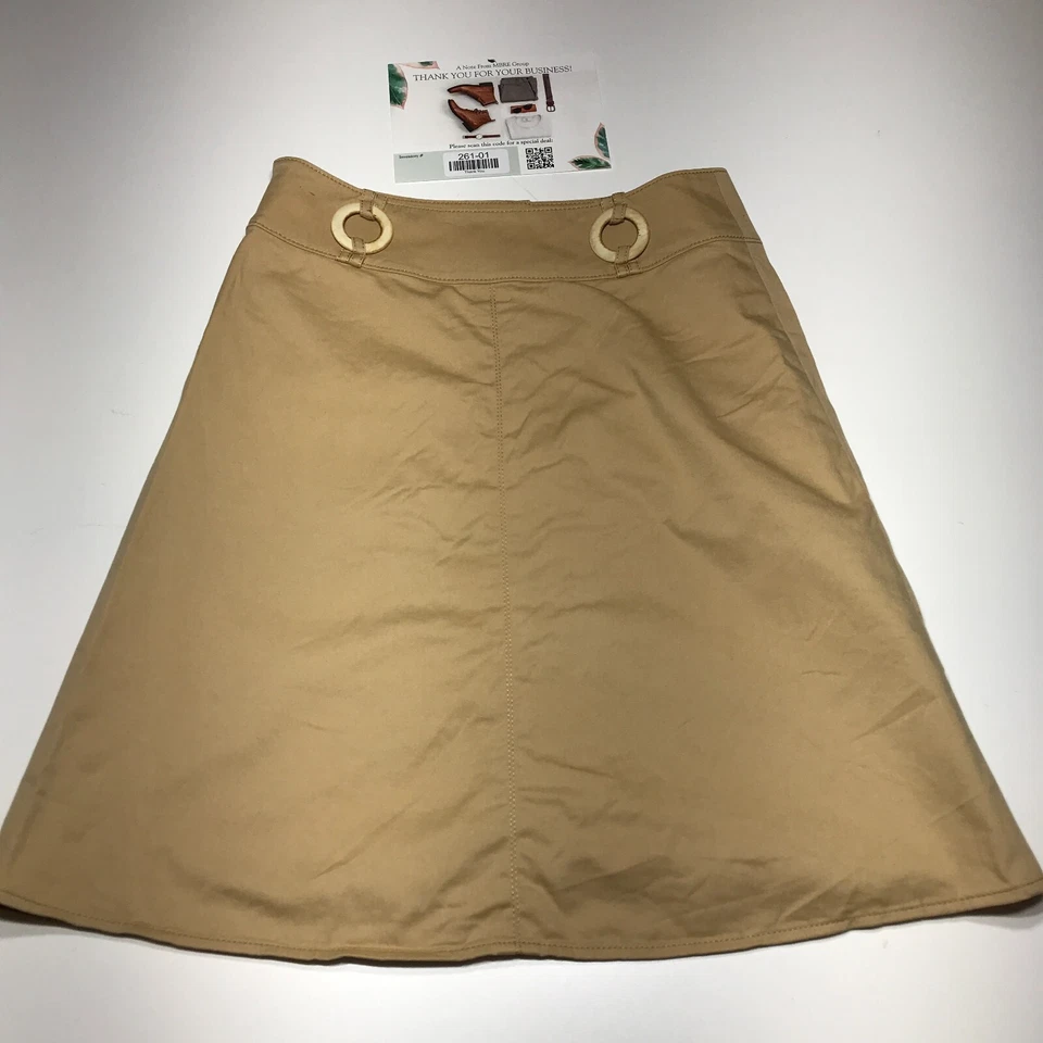 Falda Eccoci para mujer talla 6 color caqui tostado línea A elástica adornada trabillas para cinturón Foto 2 de 4