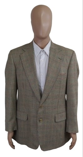 Paul Stuart Edward Olive Green Red Houndstooth Check Wool Silk Sport Coat 42R - Picture 2 of 10