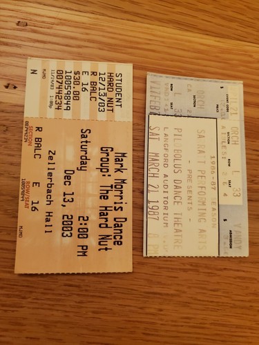 ticket stubs -- dance shows - Pilobolus and Hard Nut