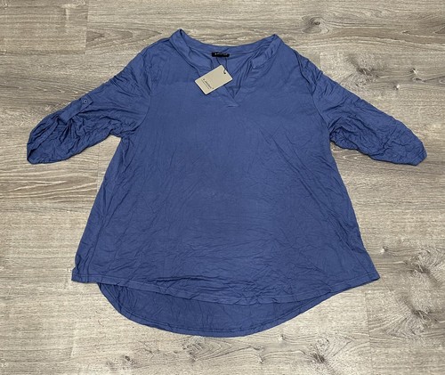 a.Jesdani Women's 3X Top 3/4 Roll Sleeve Shirts V Neck Blouses Tunic Top BLUE - Picture 4 of 7