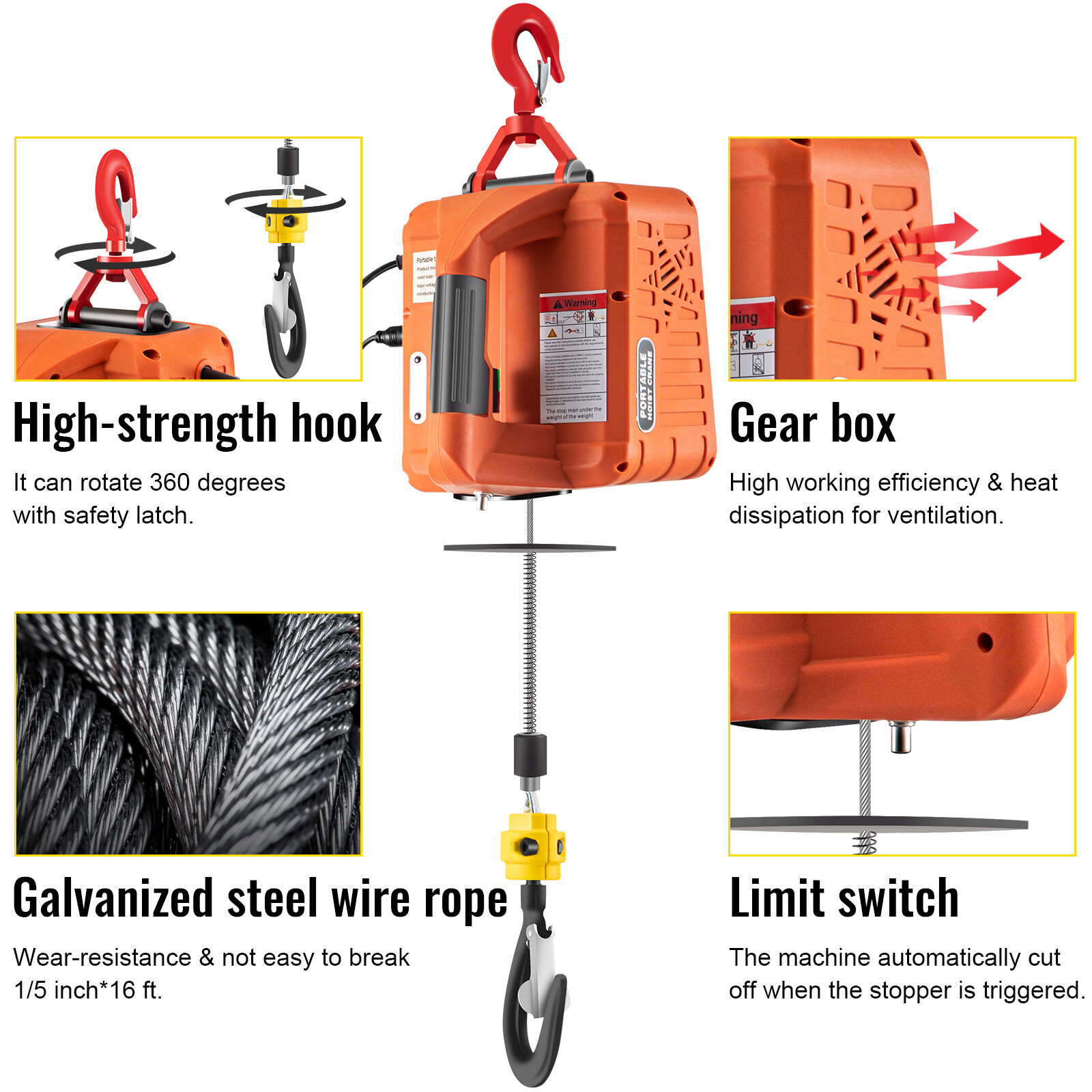 VEVOR 3in1 1100LBS Portable Electric Hoist Winch 25ft Lifting Hoist