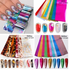 10Pcs Nail Art Foil Stickers laser Star Print Pattern Transfer Decals Tips NS54